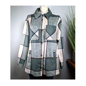 Ashley Outerwear Green Cream Plaid Wool Blend Jacket Cozy Shacket Layer Womens S